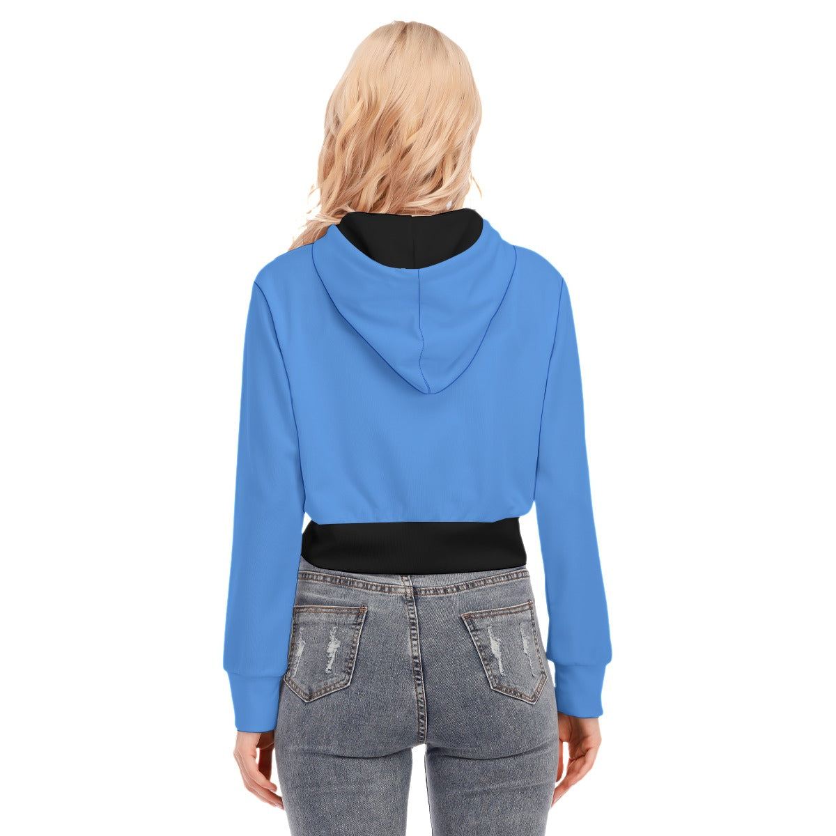 BLUE + BLACK YOSLF All-Over Print Women's Crop Top Hoodie With Zipper Closure