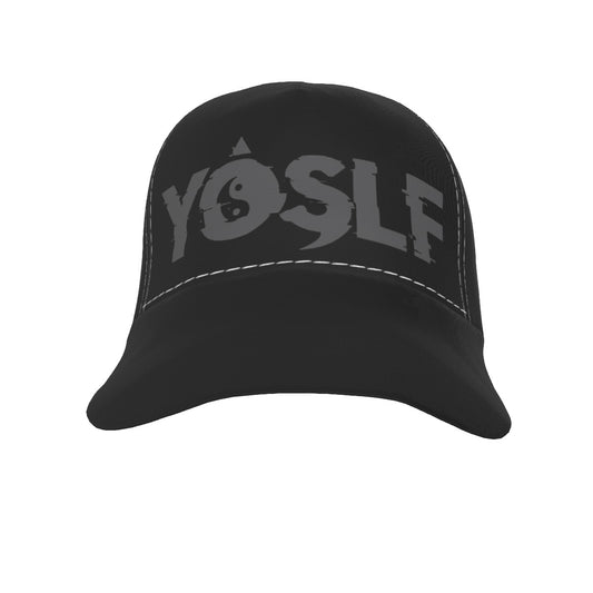 BLACK AND GREY YOSLF All-Over Print Peaked Cap
